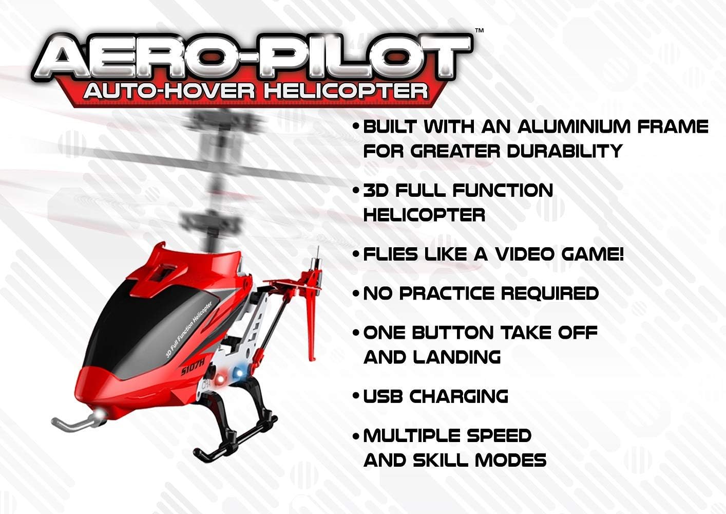 Top Secret Toys Aero-Pilot Deluxe 3 Channel Alloy RC Helicopter with Gyro and LED Lights