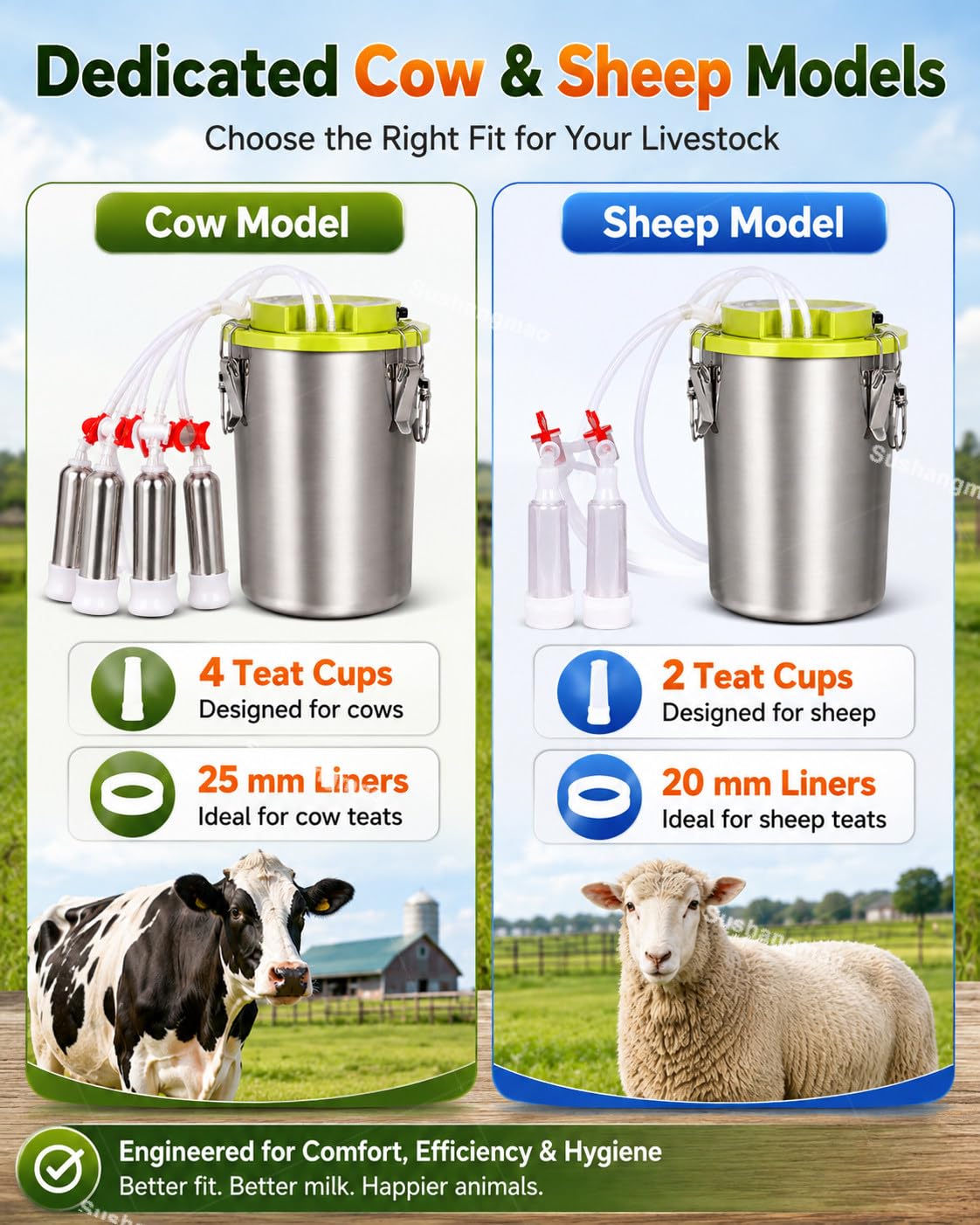 Mungitrice da 12 L per Bestiame, Mucche, Capre e Pecore Cattle | Mungitrice per Capre con Secchio Inox 12 L, Arresto Auto e Pulsazione Regolabile per Mucche, Capre e Pecore