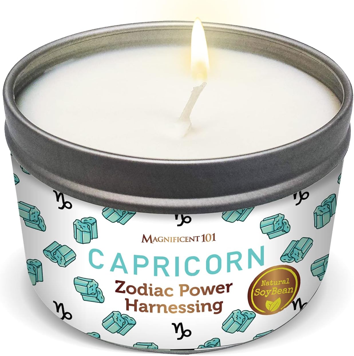 Magnificent 101 Capricorn Zodiac Candle - 6 Oz Chamomile Rose Soy Wax Tin - Write-in Intention Ritual - Gifts for Her & Horoscope Decor