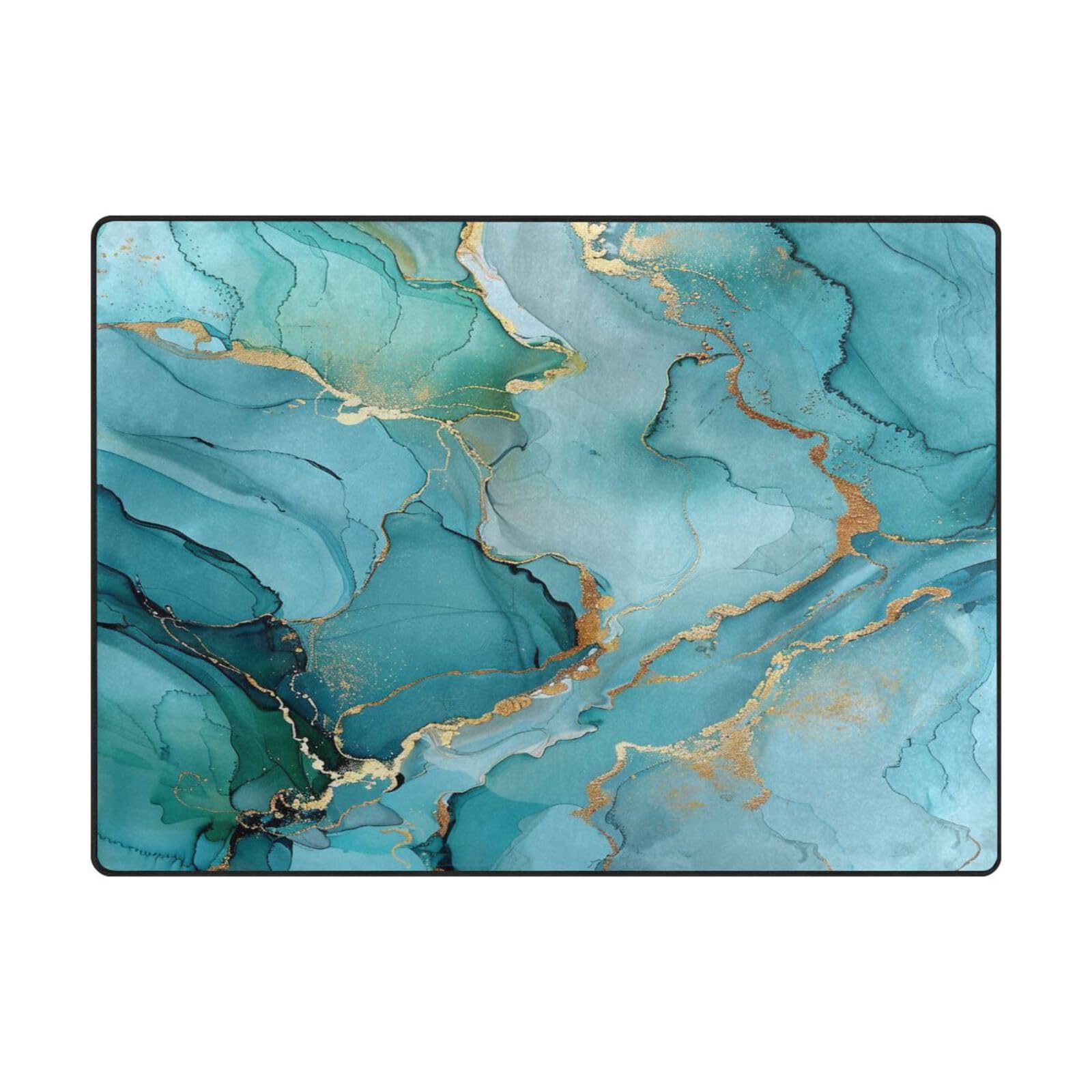 Grand tapis de sol 203 x 147 cm marbre turquoise abstrait doux salon