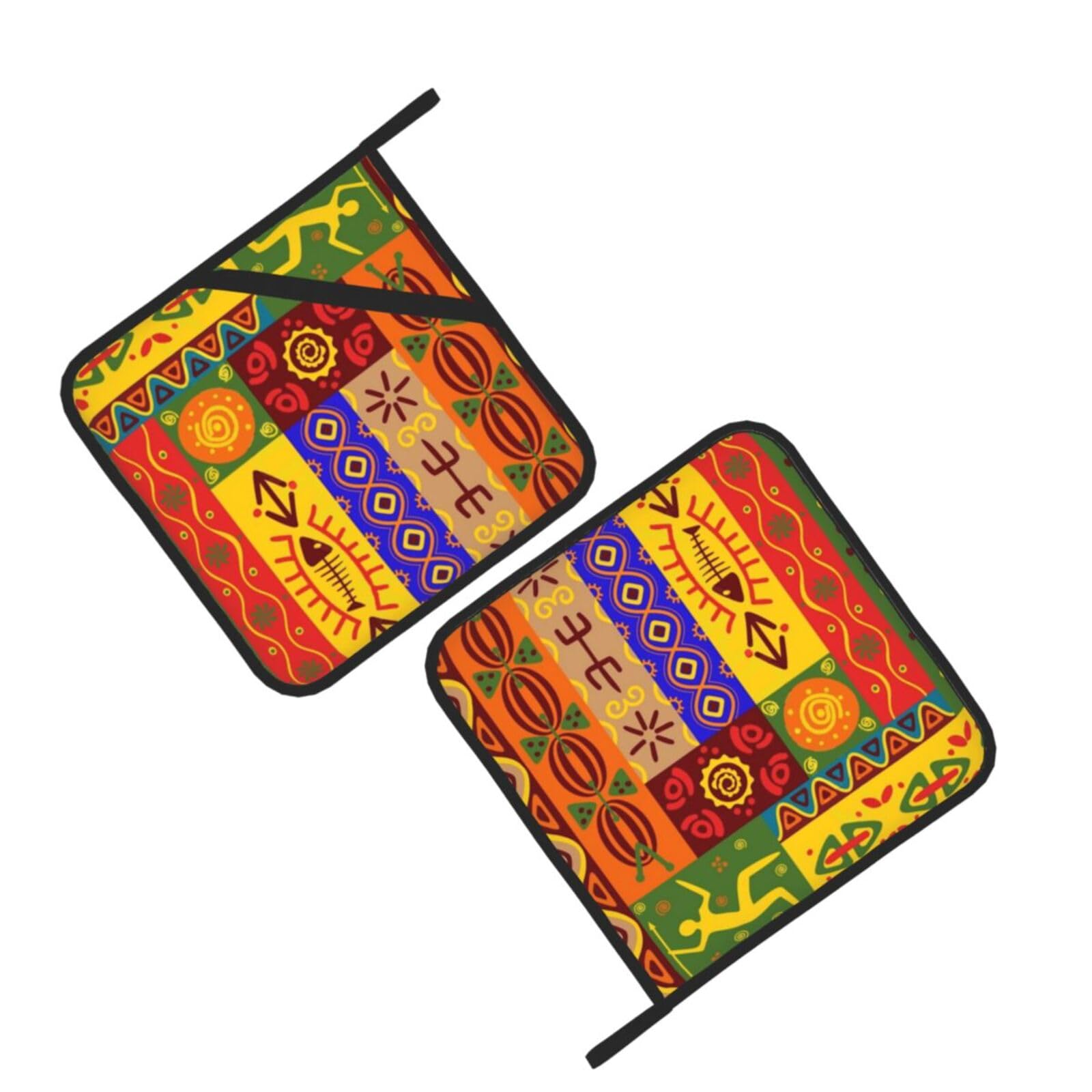 African National Patterns Printed Oven Pot Holders Set of 2 Pcs Heat Resistant Kitchen Microwave Potholders for Cooking Baking Grilling
