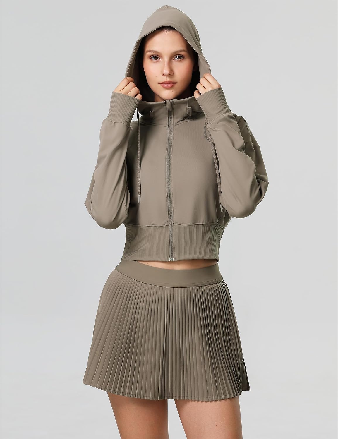 icyzone Hooded Athletic Jackets for Women - Cropped Long Sleeve Full Zip Track Casual Yoga Workout Tops