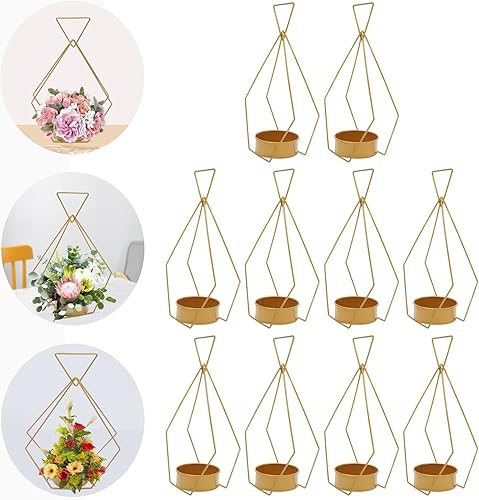 Miniatura 4 de 10 jarrones dorados para centros de mesa, soporte de flores de metal para mesas, jarrón geométrico de trompeta para decoración de boda