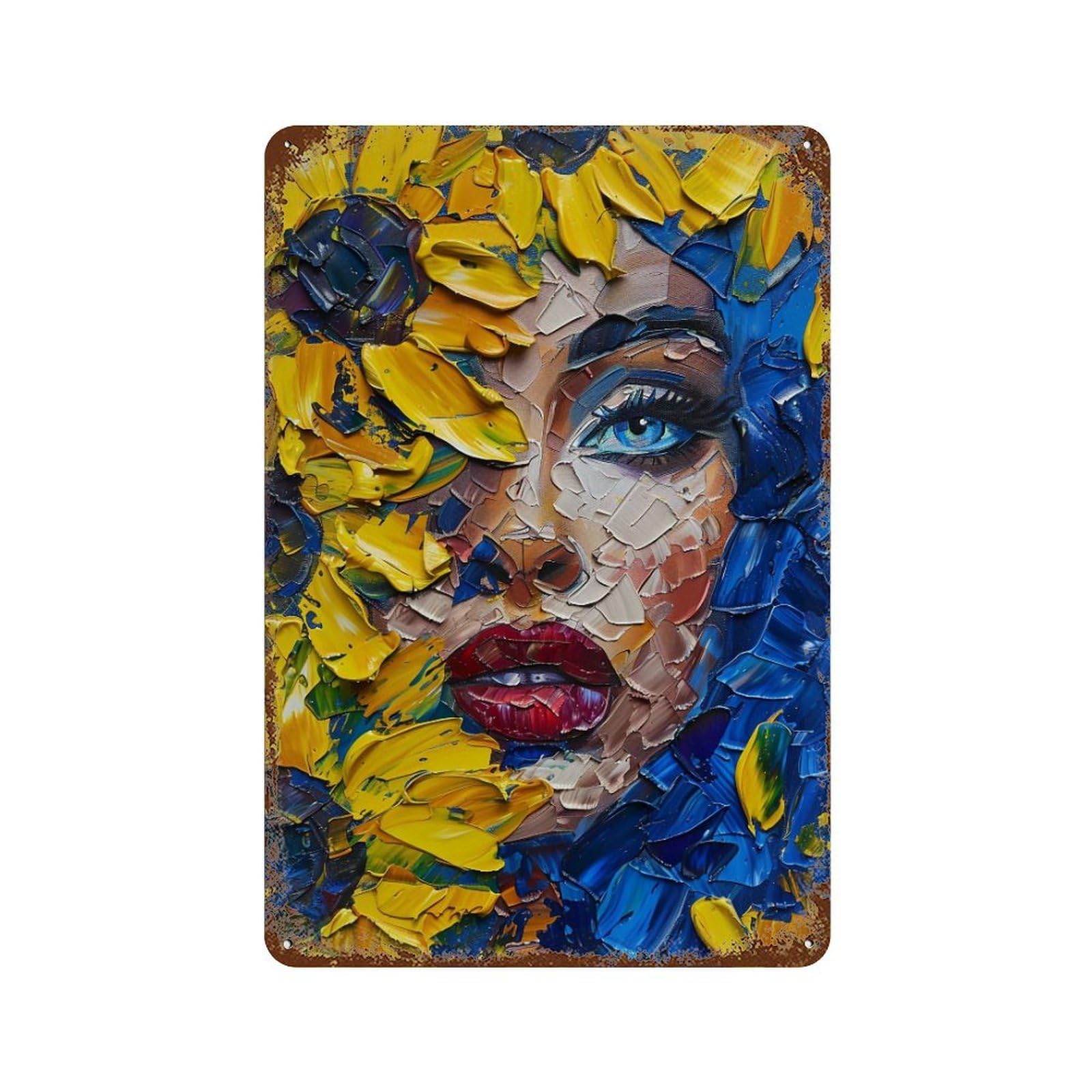 FHUYEURHRY Blue Hair Woman with Sunflowers Impasto 02 Wall Decor Retro Iron Vintage Art Metal Tin Sign Poster Modern Home Cofffee Club Art Bar Shop Decorations Style-44 30x20cm