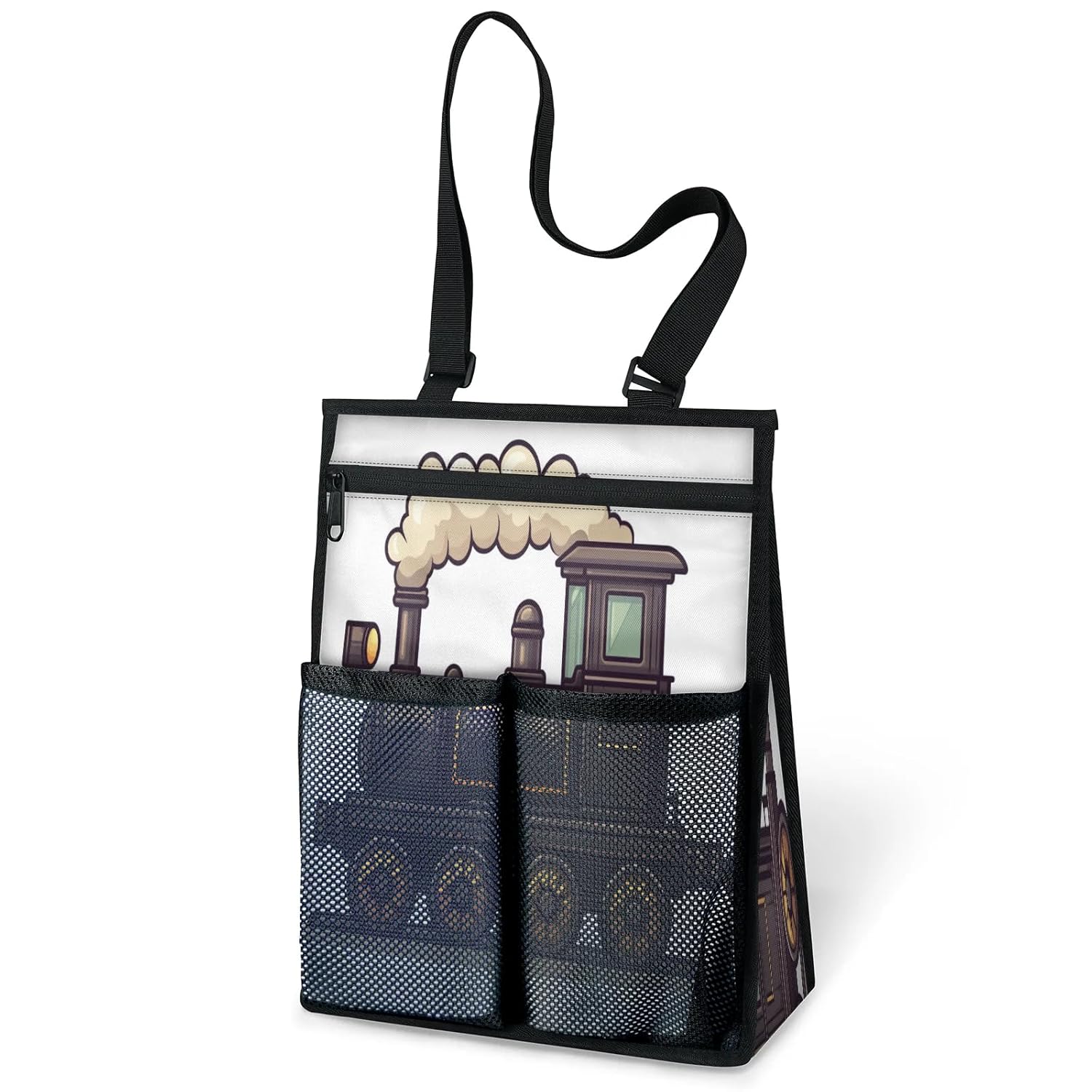 Ourtheme Cartoon Old Train Portable Shower Bag for Travel Gym Camp Beach Tote Shower Caddy Bags Hanging Toiletry