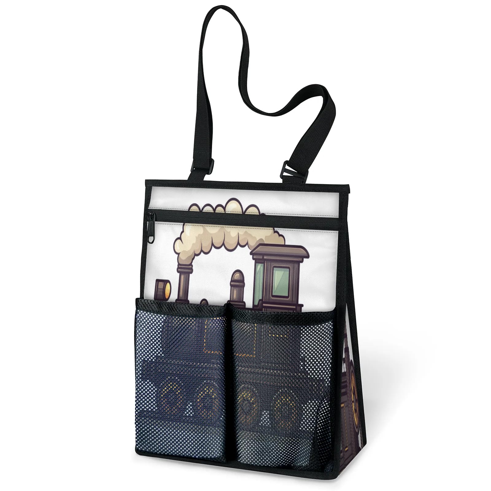 Ourtheme Cartoon Old Train Portable Shower Bag for Travel Gym Camp Beach Tote Shower Caddy Bags Hanging Toiletry