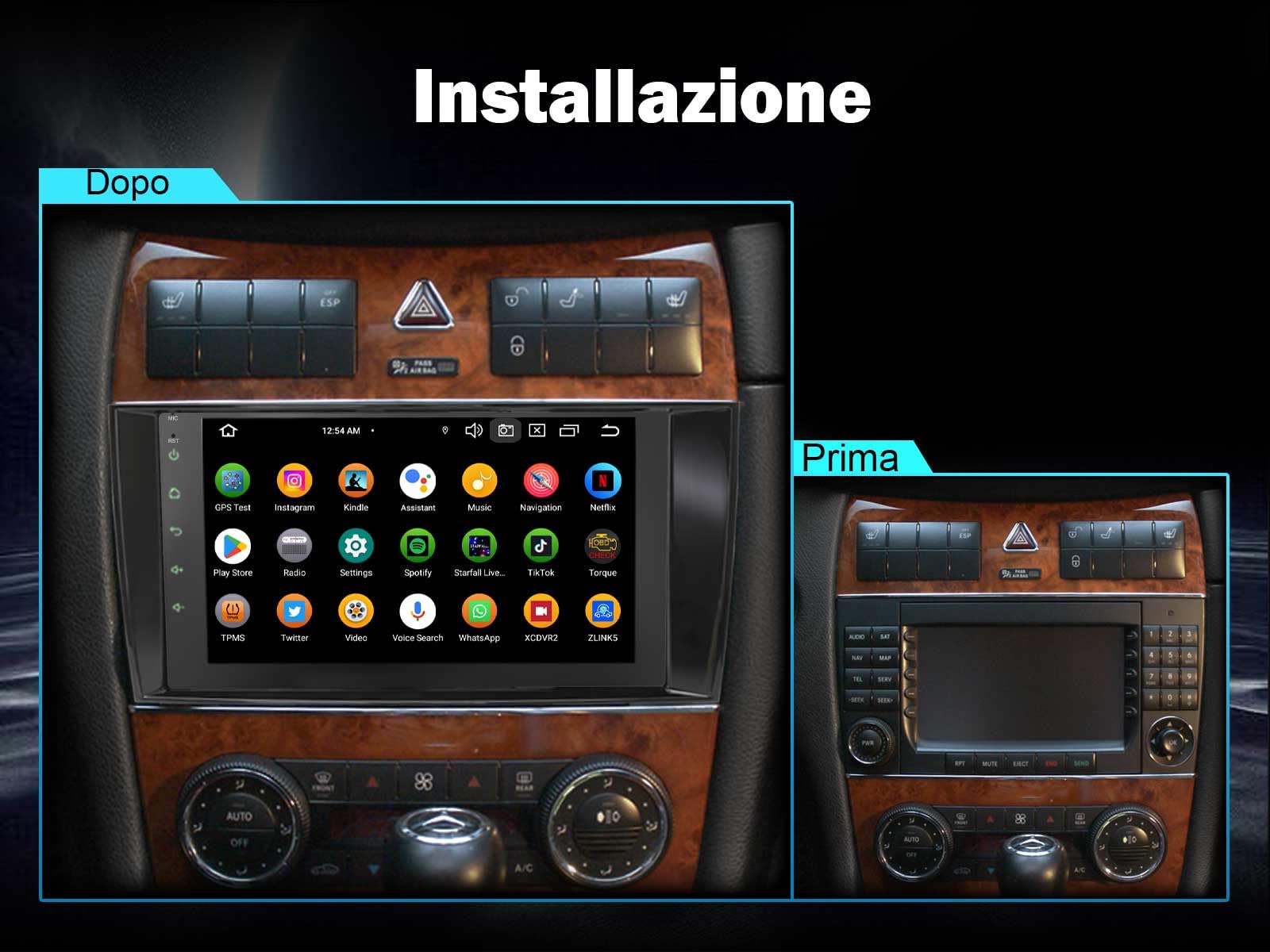 Erisin 8-Core 4GB+64GB Android 16 Autoradio Bluetooth GPS Navigatore per Mercedes CLK W209 C209 A209, 8 pollici Schermo IPS con CarPlay senza fili Android Auto WiFi 4G DSP USB DAB+ RDS TPMS Canbus