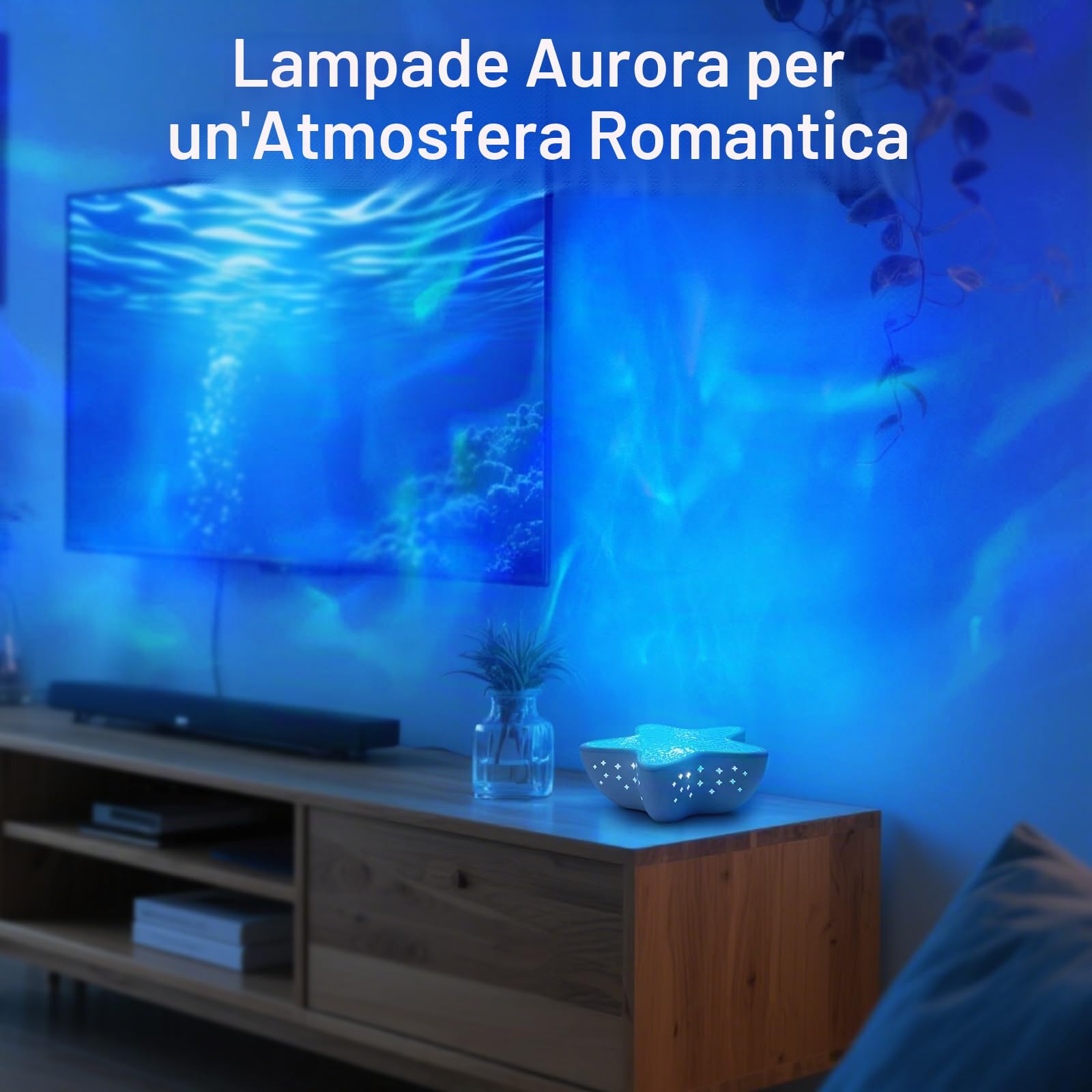 AmmToo Proiettore di cielo stellato a LED con effetto aurora, luce polare per bambini e adulti, luce notturna a forma di onda d'acqua con oscuramento a stella, proiettore di stelle