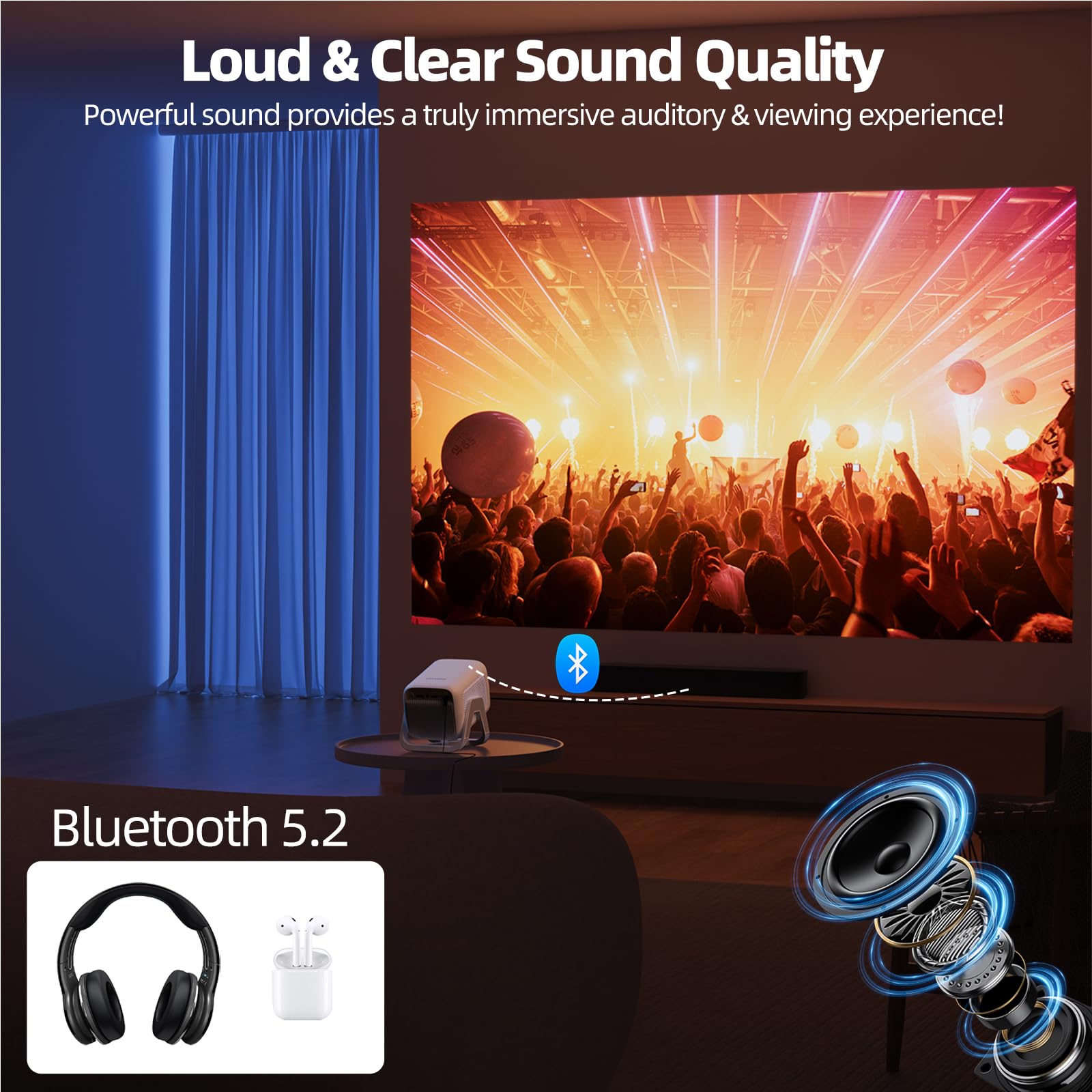 Bettdow Mini Proiettore per [Netflix-ufficiale & Android 13], 1080P Ruotabile, Autofocus/Correzione Trapezoidale, 4K Videoproiettore 10000 Lumen, BT 5.2 per Home Theater, Nero