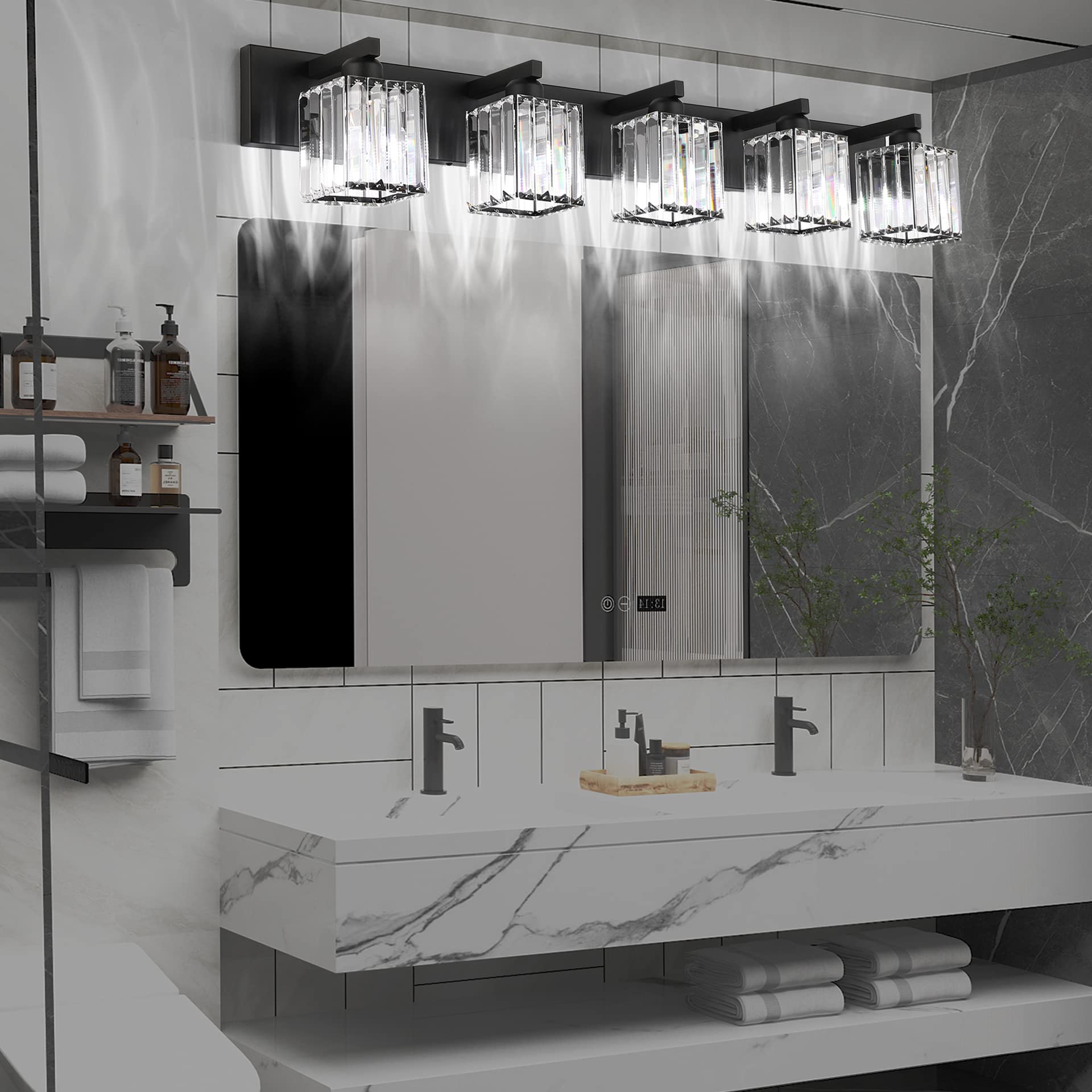 Aipsun Black Vanity Light Bathroo Lighting Fixtures 3 Light Crystal...