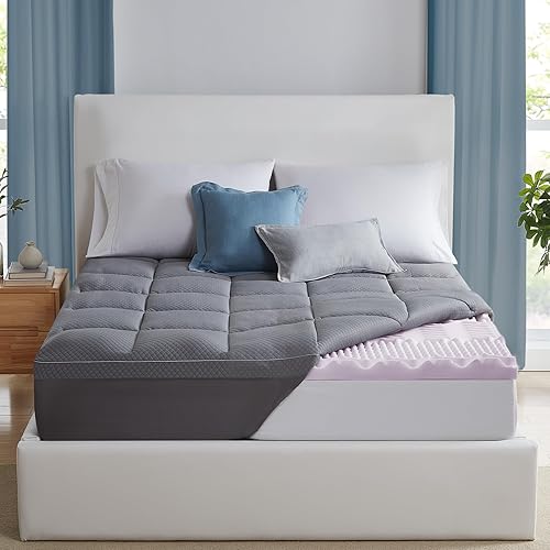 Cubrecolchón de espuma viscoelástica, tamaño King, doble capa de 4 pulgadas, colchón de enfriamiento de gel de 2 pulgadas, espuma viscoelástica de