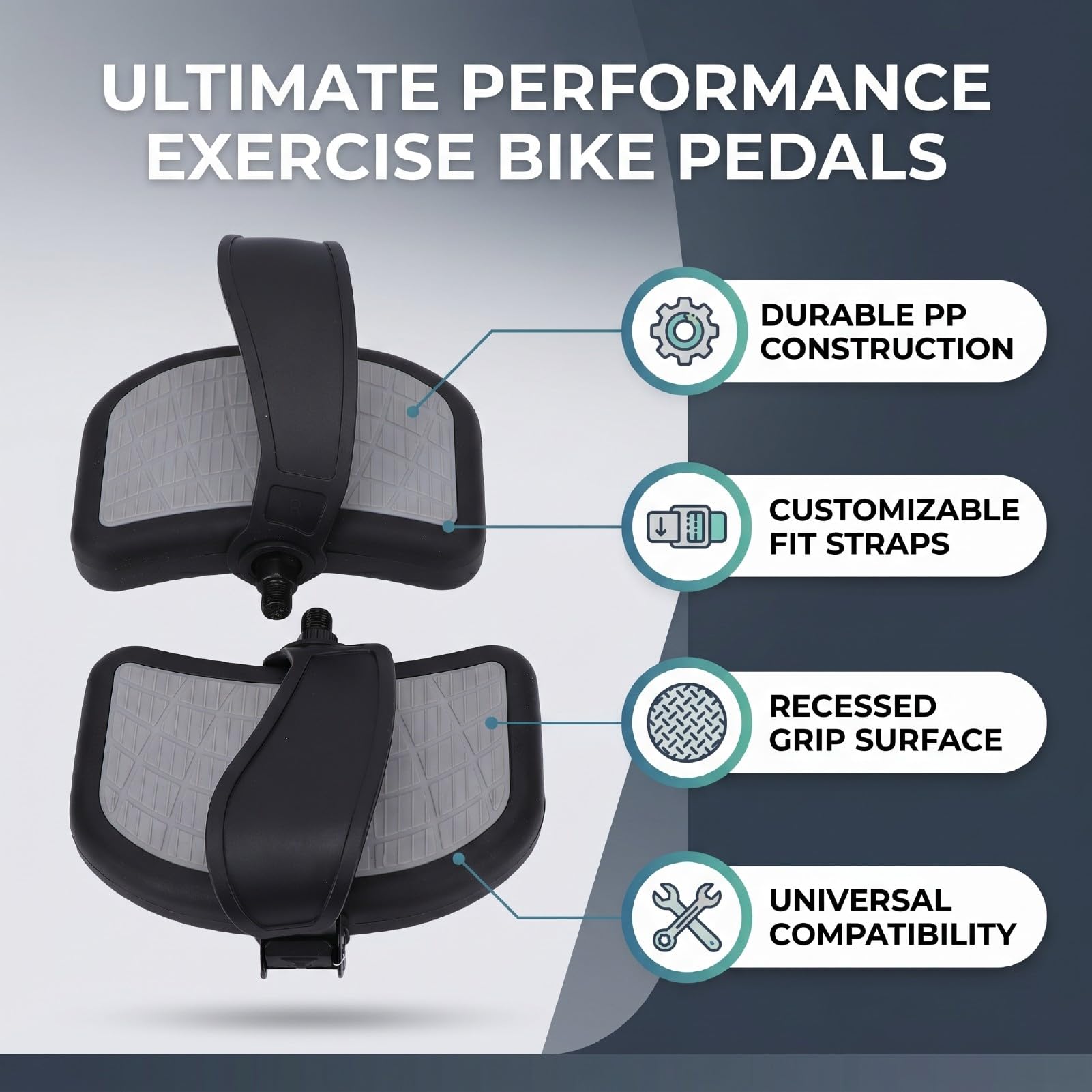 Ejoyous Pedal de Bicicleta Estática Ajustable, Pedales de Bicicleta Estática de PVC PP con Correa Ajustable y Superficie Texturizada Antideslizante, Paquete de 2 para Usuarios de Bicicletas Estáticas