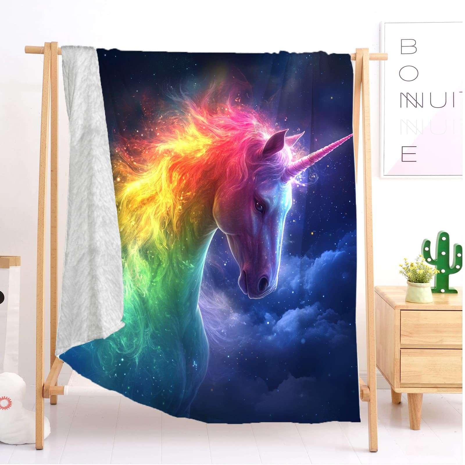 Koc na kanapę łóżko king 180 x 200 cm bajeczny gwiaździste niebo tęczowy jednorożec super miękkie przytulne koce kolorowe antyalergiczny polarowy narzuta koc flanelowy na wszystkie pory roku ciepły