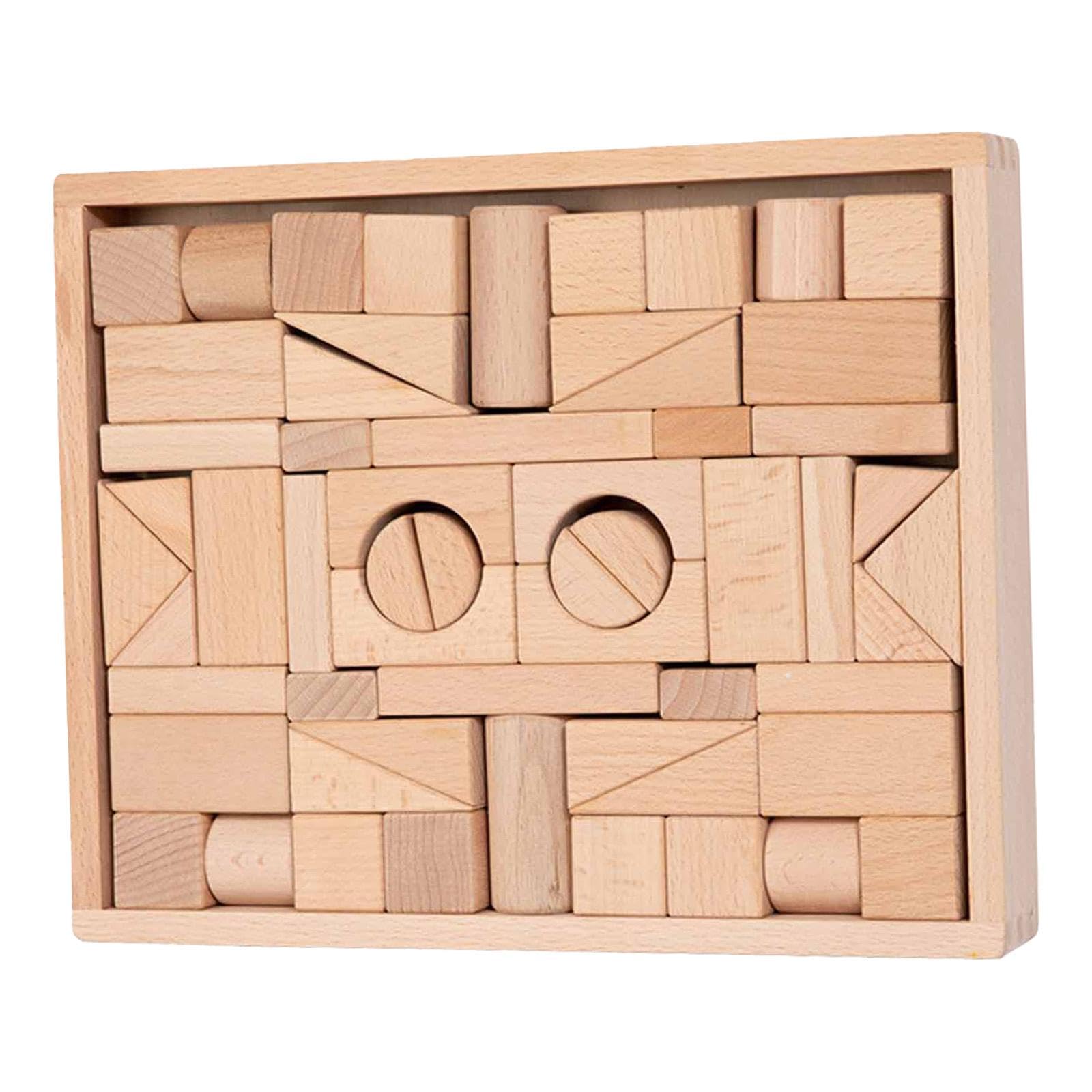 Almencla Bausteine Set Holzbausteine Lernspielzeug Bauklötze Kinder Kreativität Feinmotorik Funktion Stapelblöcke für Vorschule Klassenzimmer Eltern Kind Spiel, Holzfarbe