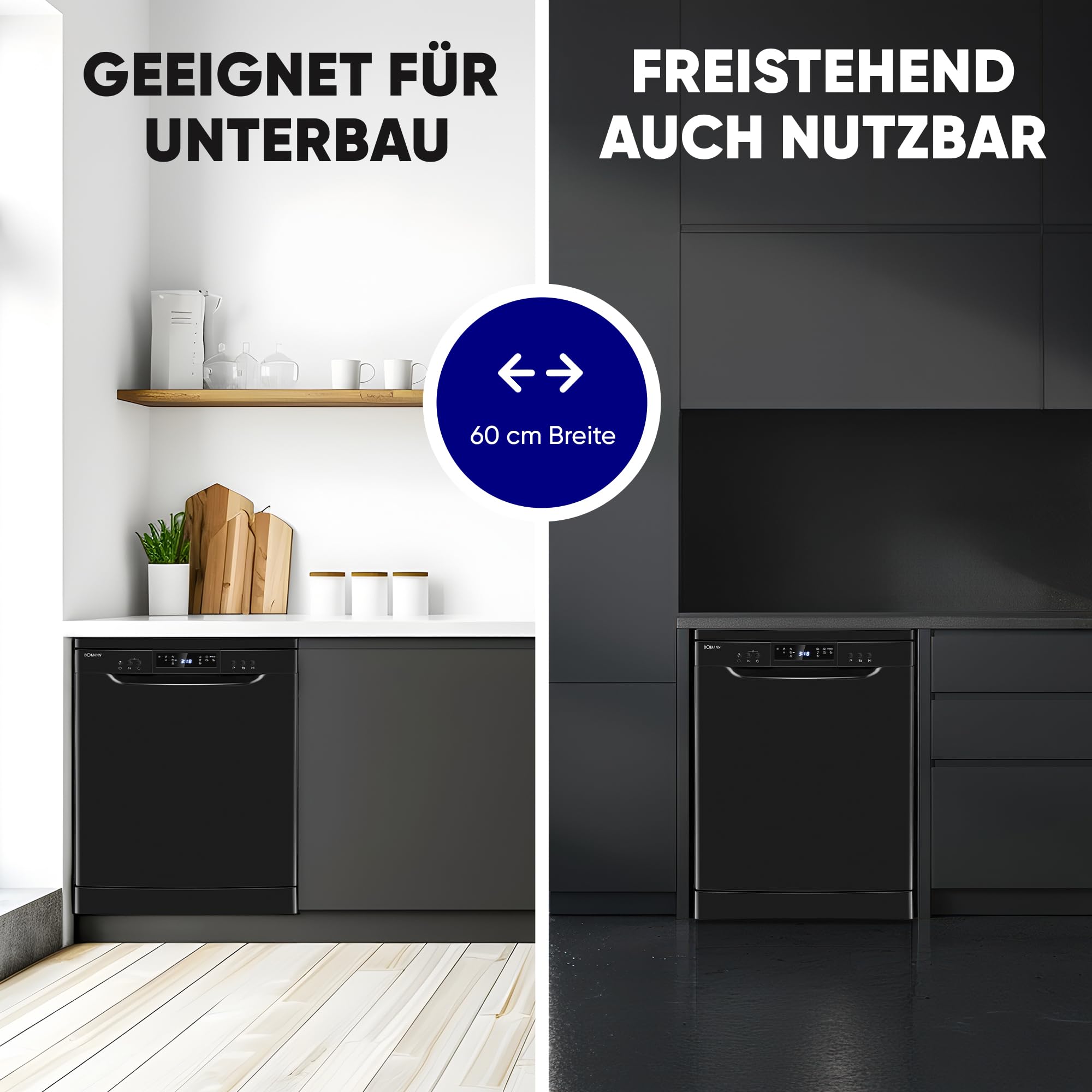 Bomann Geschirrspüler 60 cm 14 Maßgedecke Stand Unterbau 7 Programme 2 Sprühebenen Startvorwahl GSP 7419 schwarz
