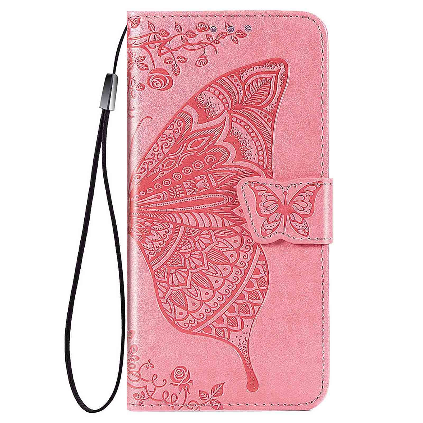 GOGME Cover per Oppo Find X5 PRO Cover, Custodia Chiusura Magnetica Flip Case Stile, Pelle PU/TPU Farfalla Sbalzato con Supporto di Stand/Carte Slot. Rosa