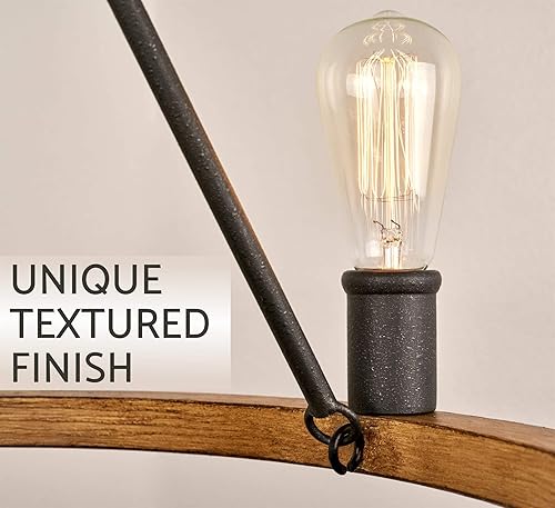 Miniatura 9 de Kira Home Jericho - Lámpara de araña rústica grande de 36 pulgadas, con ruedas de carro, estilo rústico y grande, luz redonda para isla de cocina,