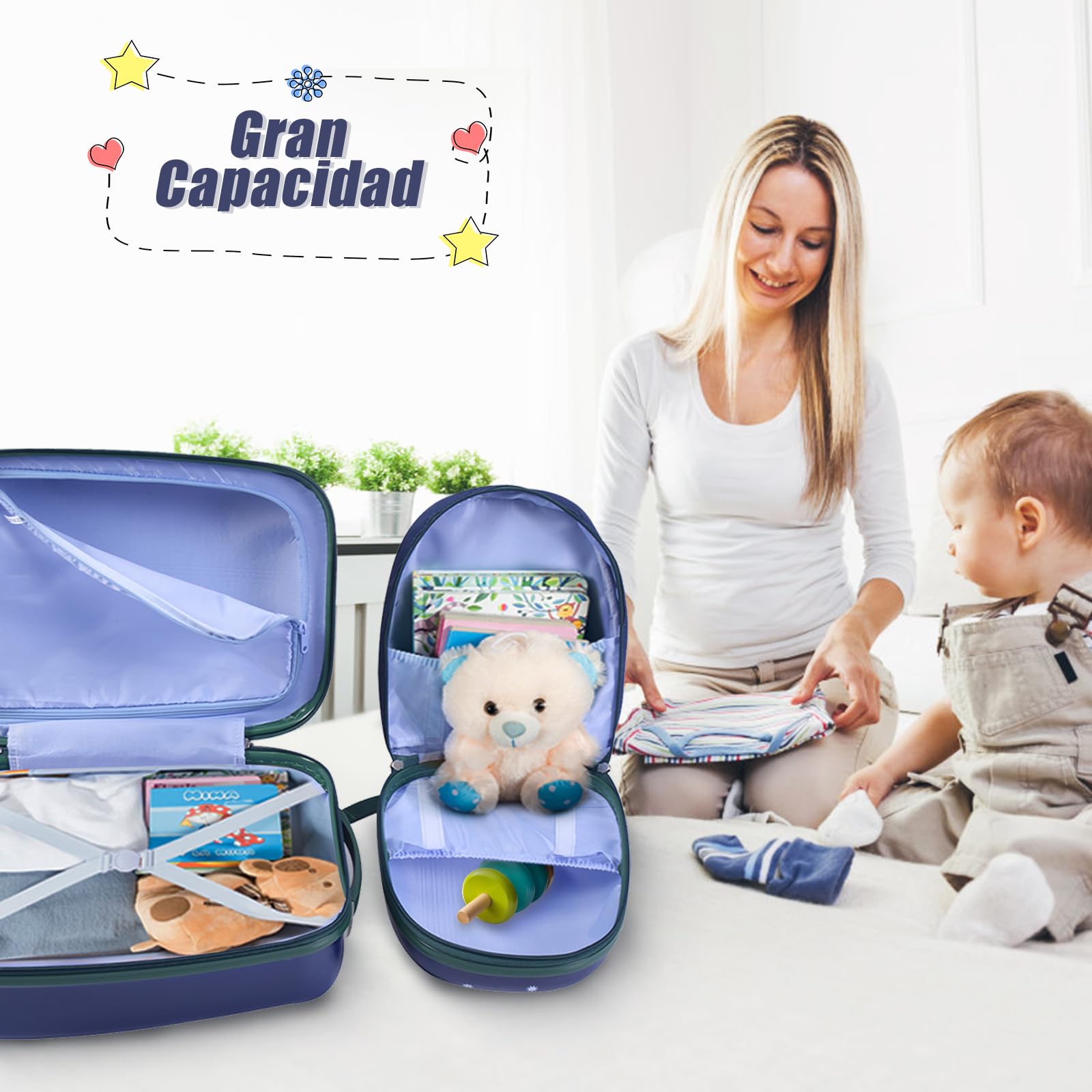 RELAX4LIFE Juego de 2 Maletas para Niños con 4 Ruedas Giratorias 360°, Maleta de Viaje Infantil con Mango Ajustable, Doble Cremallera y Película de PC, Regalo para Niños (Modelo 1)