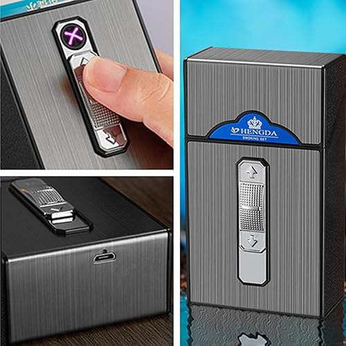Miniatura 5 de Estuche de cigarrillos con encendedor de doble arco recargable por USB, soporte para caja de cigarrillos tamaño King Pack portátil para 20
