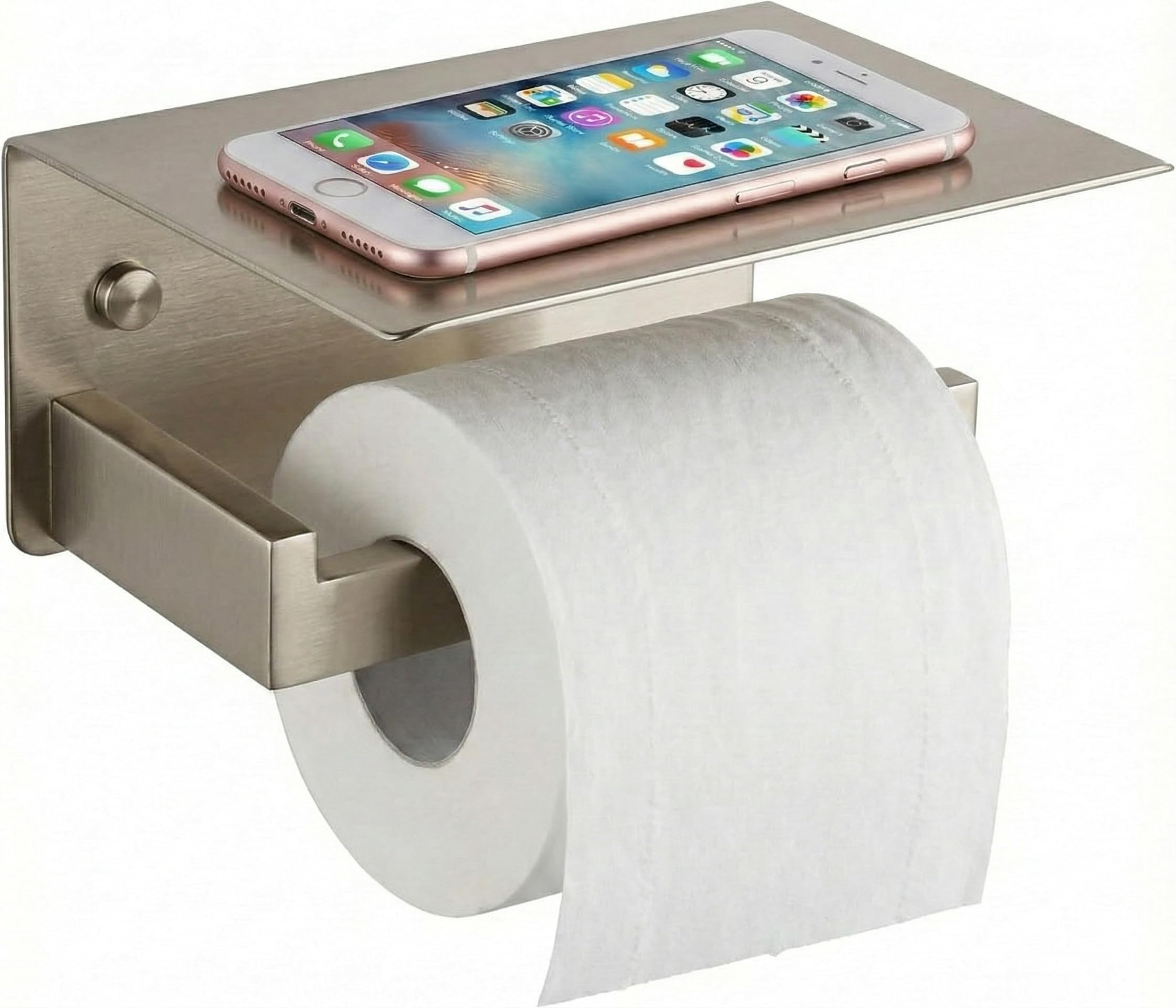 Toilet Paper Holder with Phone Shelf, Brushed Nickel