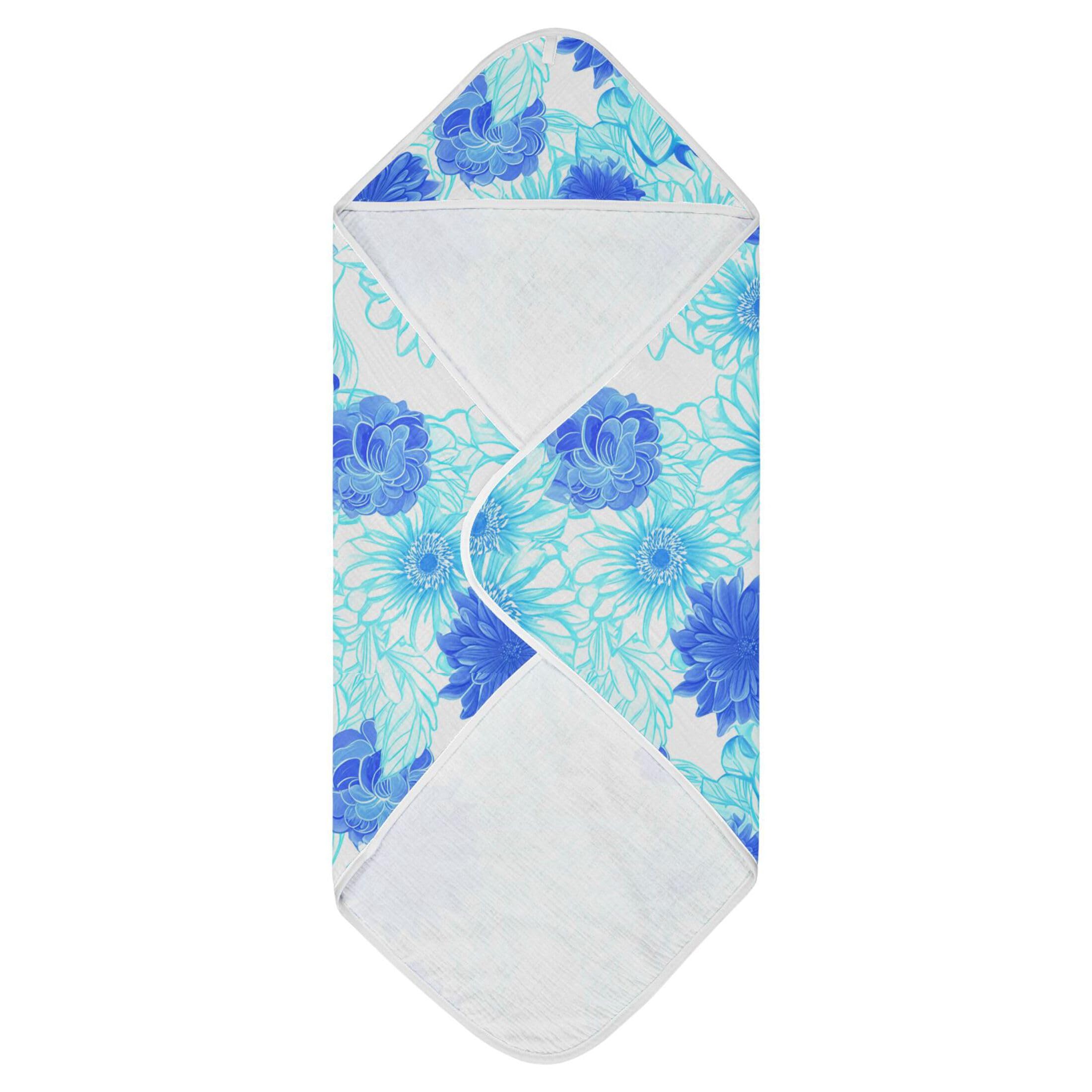 Kigai Baby Hooded Towel Absorbent Baby Bath Shower Towel with Hood for Newborn Boys Girls Babies Infant Toddler (Blue Floral 35 x 35 in)