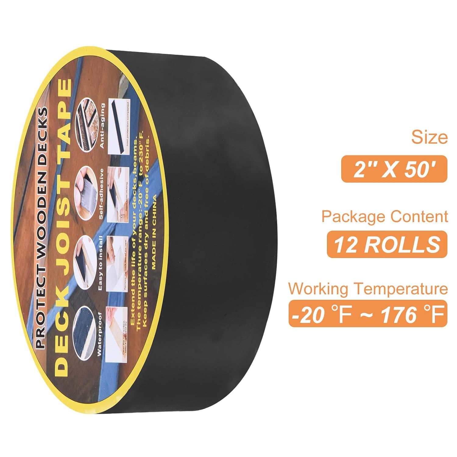HARFINGTON 12 Rolls Joist Tape for Decking 2'' x 50' Weather-Resistant Butyl Joist Tape Flashing Joists Tape for Wood Decks and Beams Roof, Black