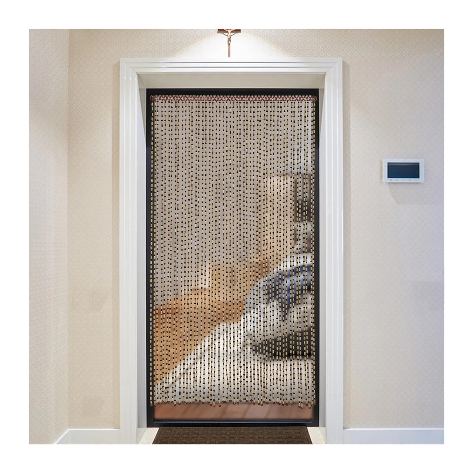 XUWEWI 49-Strand Natural Bead Curtain, 74.8" Handcrafted Room Divider For Doors Window, Privacy Screen For Doorway