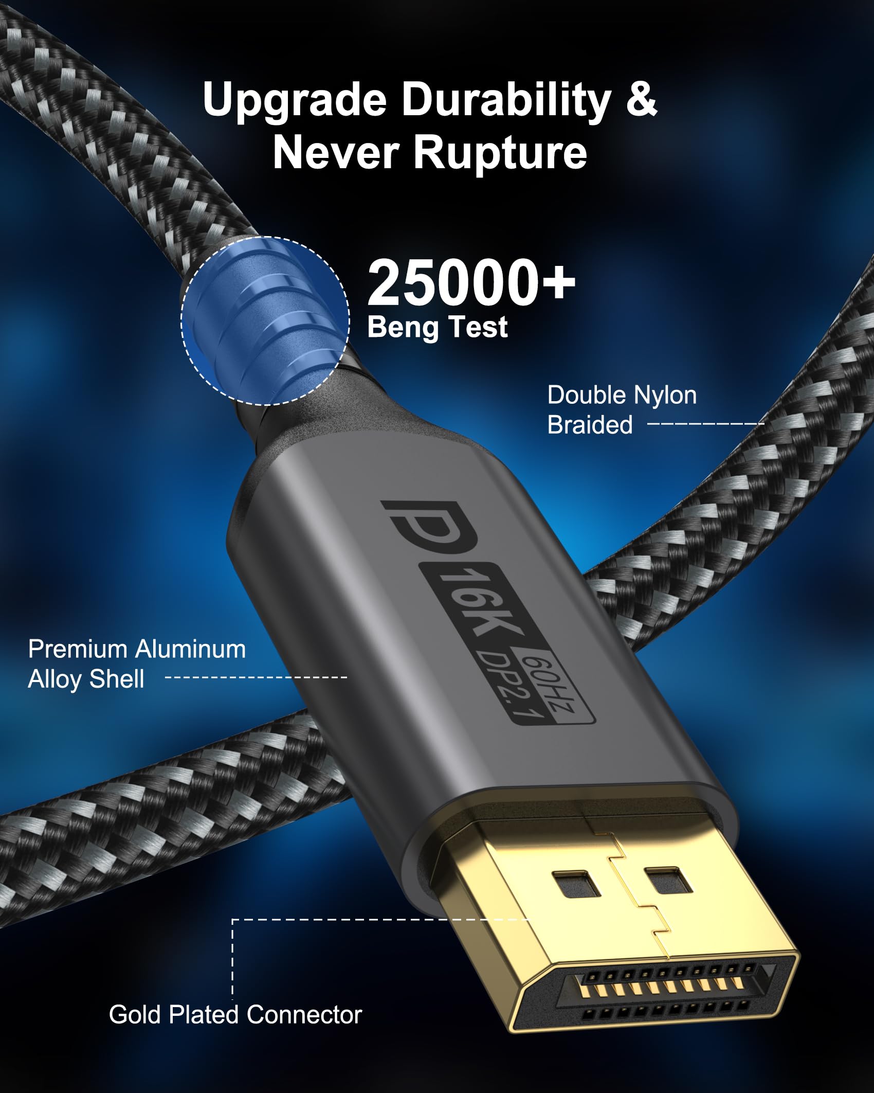 Kabel 16K DisplayPort 3 m - DP 2.1 kabel do gier, HDR, dynamicznego HDR10+, 16K przy 60 Hz, 8K przy 120 Hz, 4K przy 240 Hz, kompatybilny z monitorem gier, laptopem, kartą graficzną, HDTV