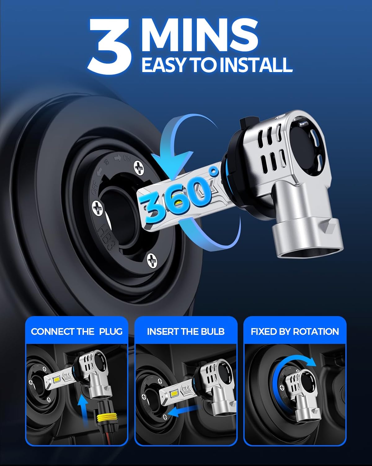 Marsauto HB3 Light Bulbs, 34000LM 800% Brighter Fog Light with Turbo Fan,5 Mins Quick Installation, IP67 Waterproof Bulbs, 9005 Pack of 2