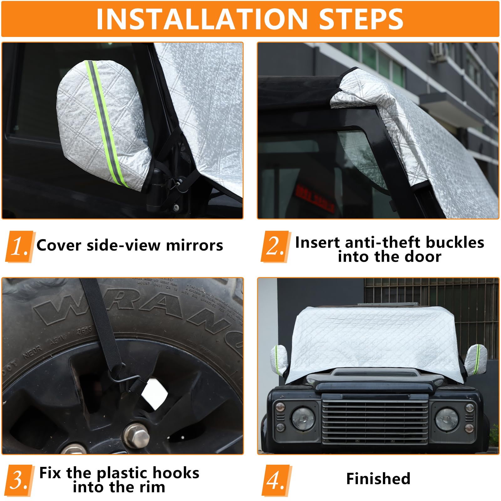 Auto Parabrezza Neve, Parabrezza Copertura Compatibile con LR Defender 90 110 130 2004-2018 4 Strati WAaterproof Protezione Antivento, Neve, Ghiaccio, Sole, UV, Polvere, Gelo Difesa