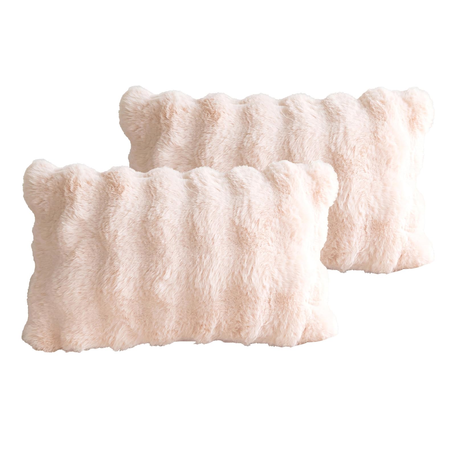 Faux Fur Plush Throw Pillow Covers 30x50cm Set of 2, Luxury Soft Fluffy Decorative Pillow Covers Rectangle Cushion Case for Sofa, Couch, Living Room, Pink - 30 x 50 cm (Pack of 2) - Pink