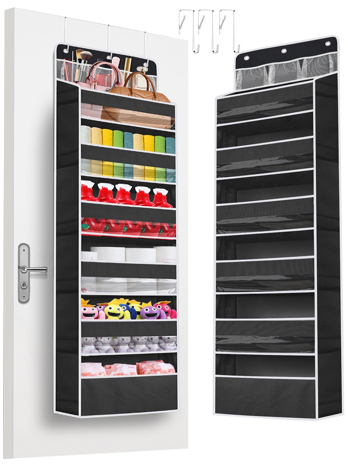 Over the Door Storage, Large Capacity Behind Closet Door Organizer for Bedroom Nursery to Store Diaper Kids Toys Shoes Sundries Over Door Hanging Organizer with 6 Tier Clear Deep Pockets 1 Pack
