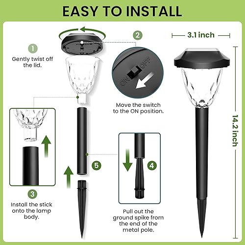 Miniatura 5 de Paquete de 8 luces solares para exteriores, luces solares brillantes para caminos con gran patrón, luces solares impermeables de encendidoapagado