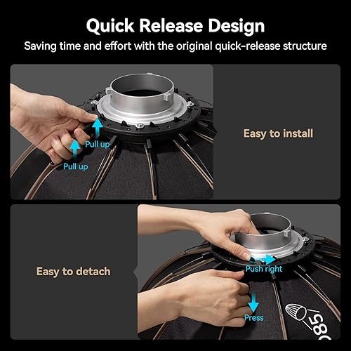 Miniatura 17 de SMALLRIG Caja de luz parabólica LA-D65 de liberación rápida, compatible con SmallRig RC 120D/RC 120B/RC 220D/RC220B y otras luces de montaje Bowens