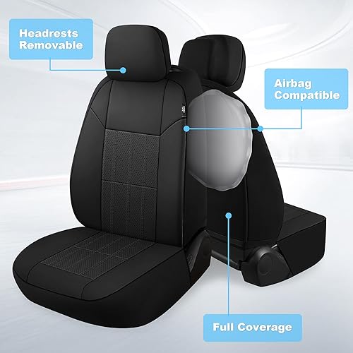 Miniatura 10 de VarCozy Fundas de asiento de coche de piel sintética, par delantero, fundas universales de asiento delantero para automóvil, fundas de asiento