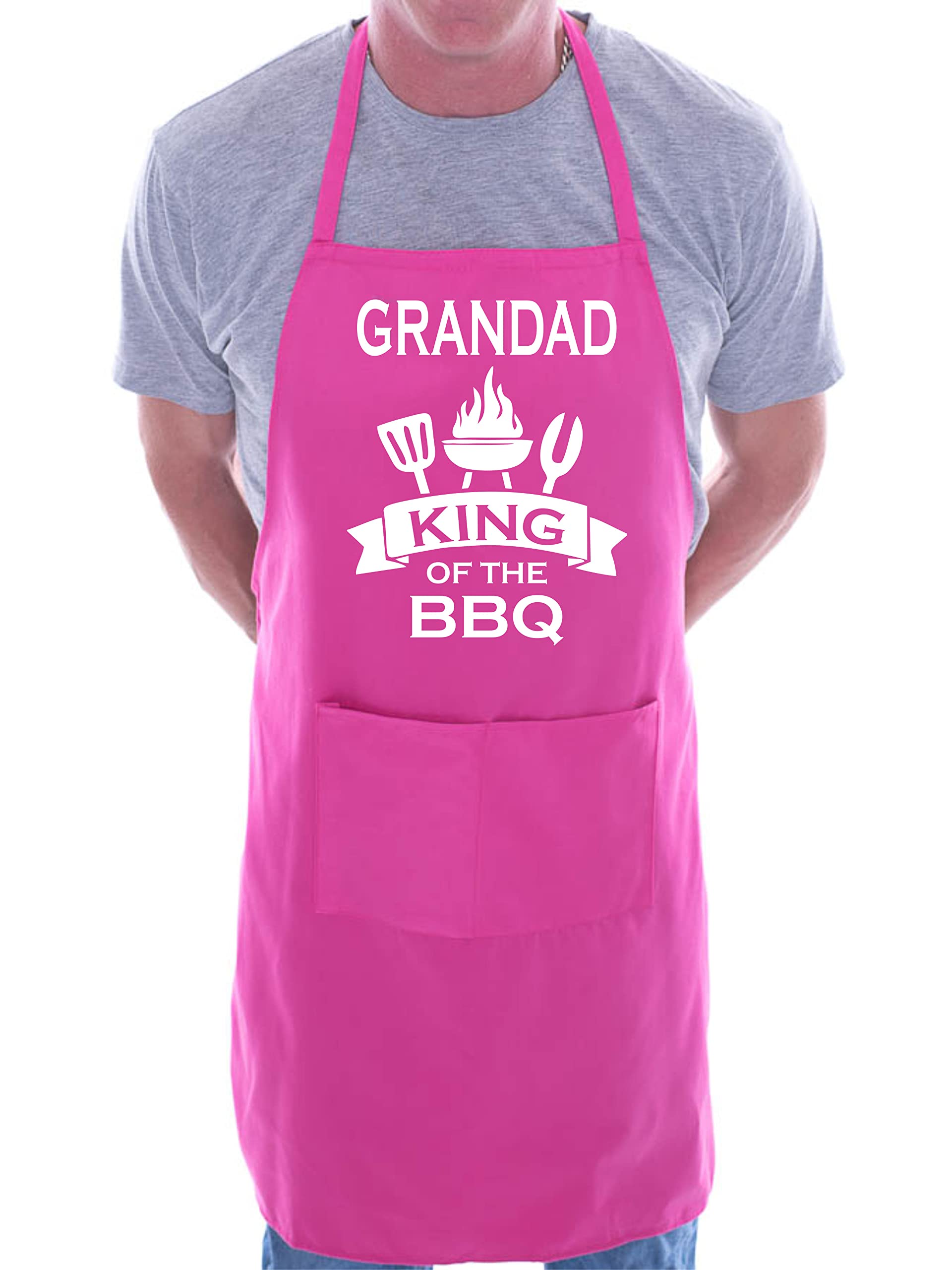 Print4u Unisex Pink Grandad Is King Of Bbq Funny Apron Novelty Baking Bbq With 2 Pockets