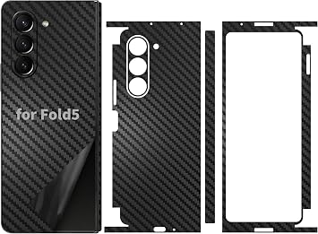 for Samsung Galaxy Z Fold 5 Phone Sticker Skin Wrap Carbon Fiber One-Piece Film 3M Vinyl Ultra Thin Slim Ultralight Decal Glass Protector Protective for Back Side Borders Camera