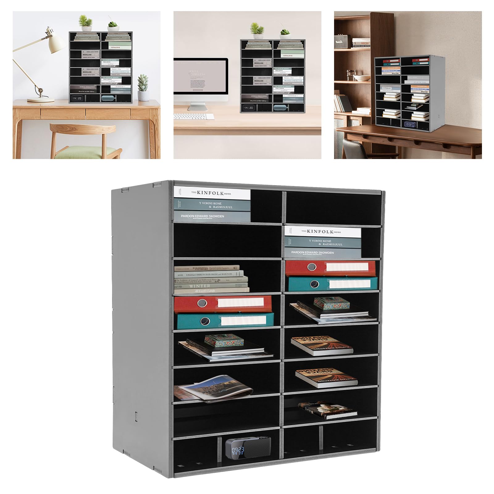 Raccoglitore a 16 scomparti in PVC resistente, colore nero