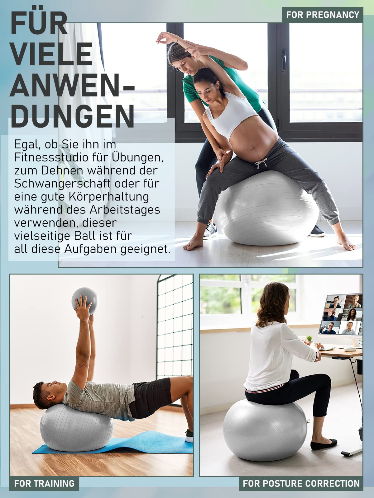 PhysKcal 85cm Groene Dikke Oefenbal en 23 cm Pilates Ball Set, Anti Barst Oefenbal, Anti-slip Zitbal, Balansbal, Yoga Bal voor Thuis, Sportschool en Kantoor