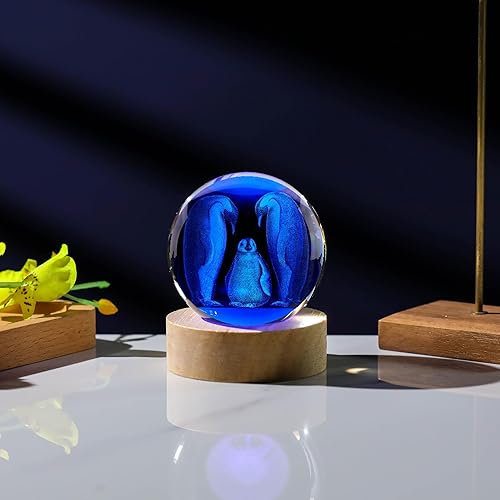Miniatura 5 de Regalos de pingüinos 3D para mujer, bola de cristal de 2.362 in, figura de animales de cristal, decoración de pingüinos, para aniversario,