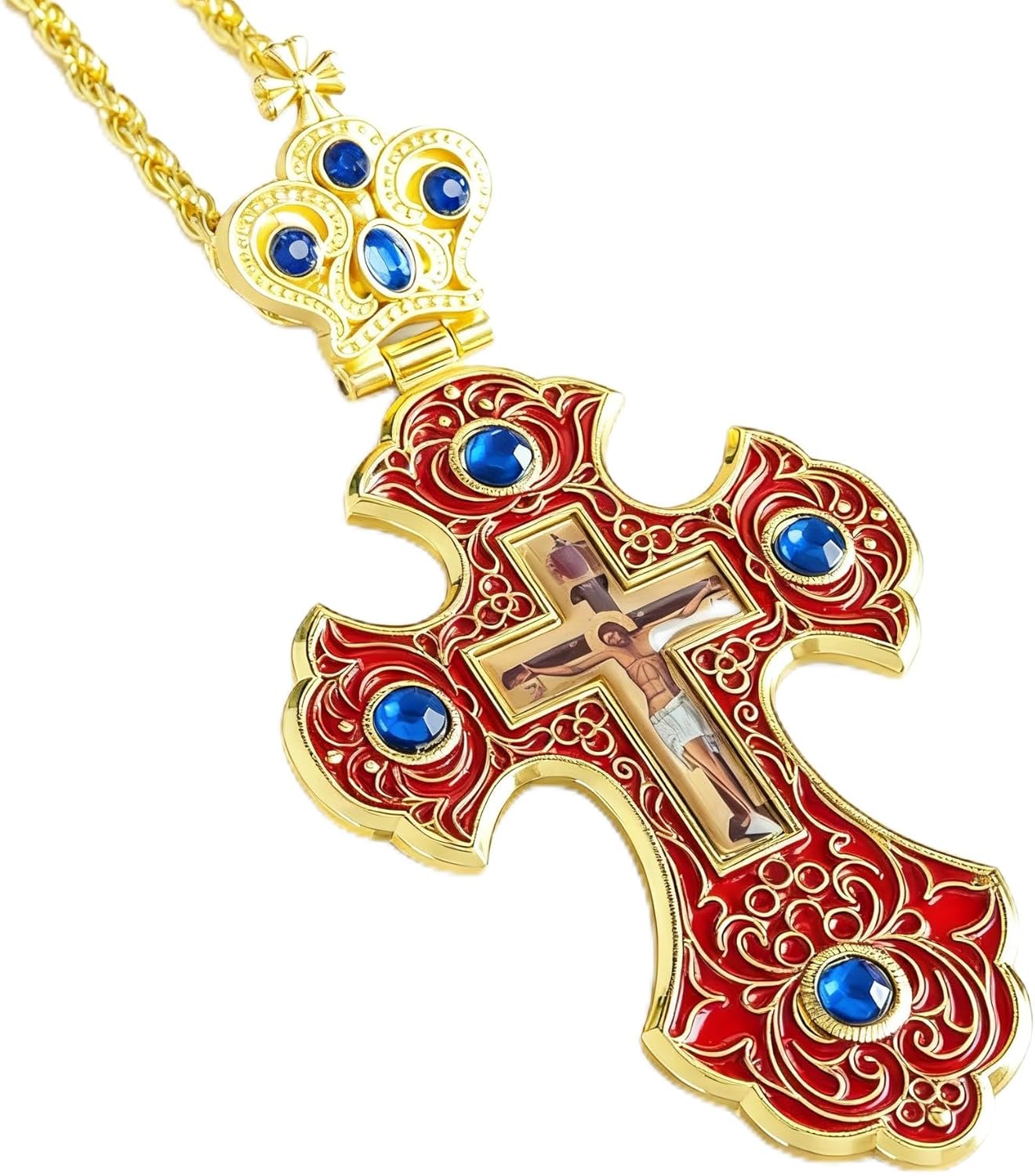 Orthodox Cross Pendant,Russian Orthodox Cross Pendant,Religious Orthodox Prayer Jewelry for Men Women (White)