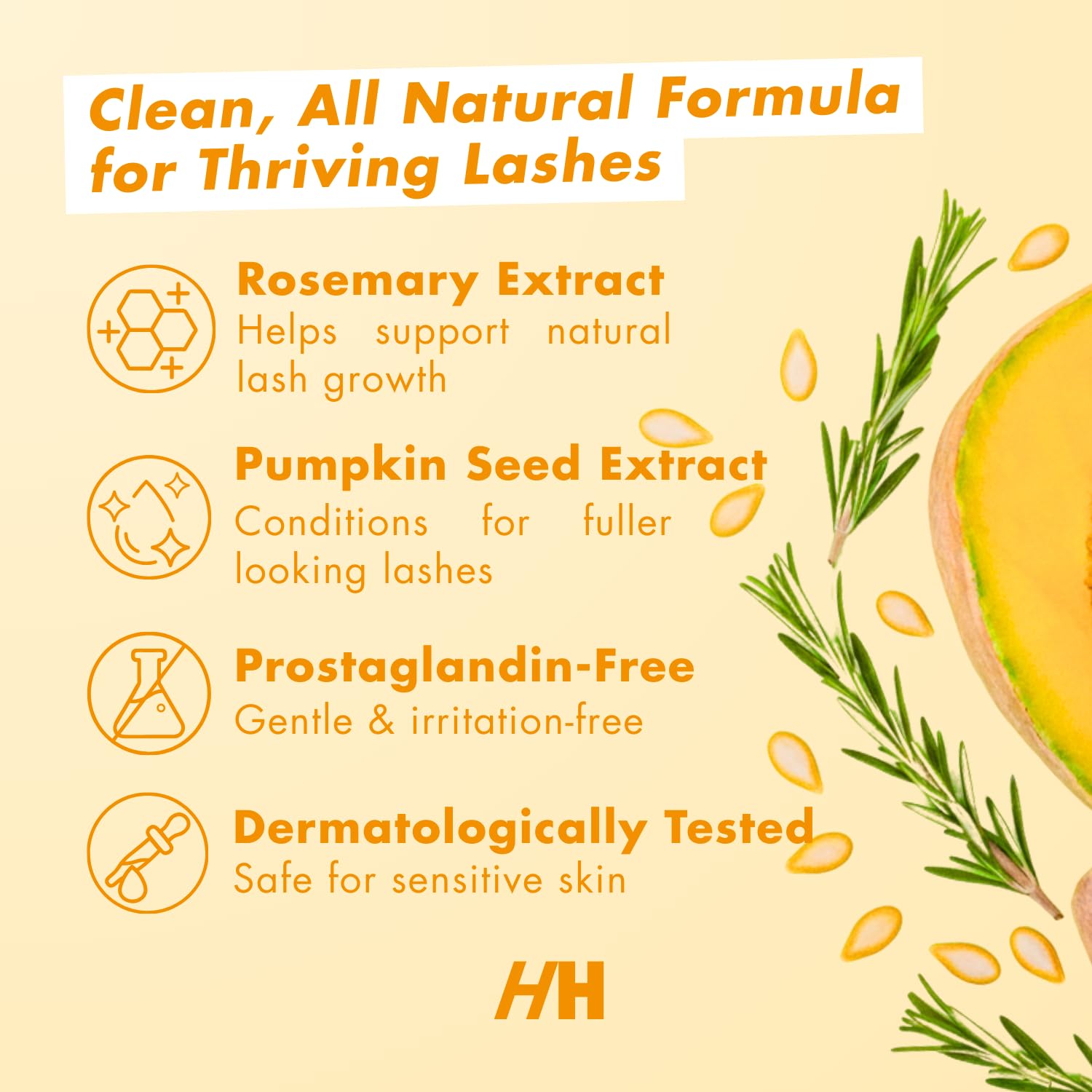Handmade Heroes 100% Natural Eyelash Serum - Rosemary and Pumpkin Seed Oil for Fuller and Longer Looking Eyelashes, Lash Enhancing Serum for Natural Lashes, Extensions & Eyebrows