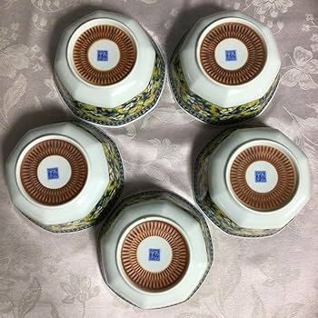 Amazon | 有田焼 吾山窯 黄色花鳥 八角 丼 中鉢 5個 8角 15.5㎝ | ノー