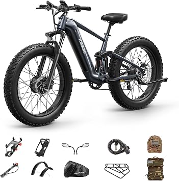 PUCKIPUPPY Dual Motor Electric Bike for Adults 1600W, 48V 20AH Battery with Torque Sensor, Full Suspension, 26" Fat Tire, 28MPH, 80 Mile Range, 8 Speed Mountain Electric Bicycle Golden Retriever Pro