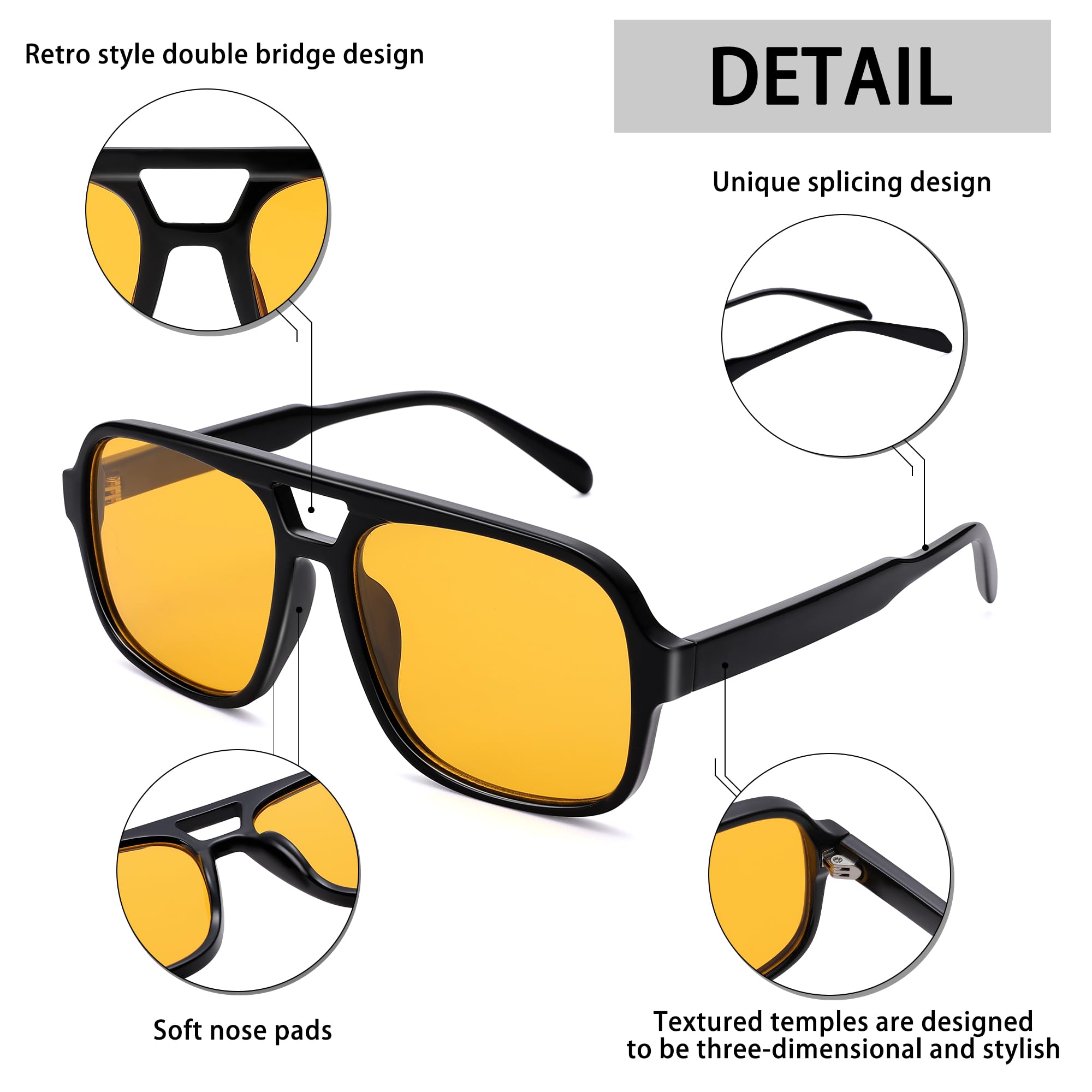 Retro Pilotenbrille Damen Herren Sonnenbrille 70er Jahre Mode Quadrat Sonnenbrille mit UV400 Schutz