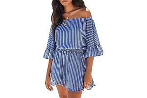  lopezdress off the shoulder striped loose one-piece romper