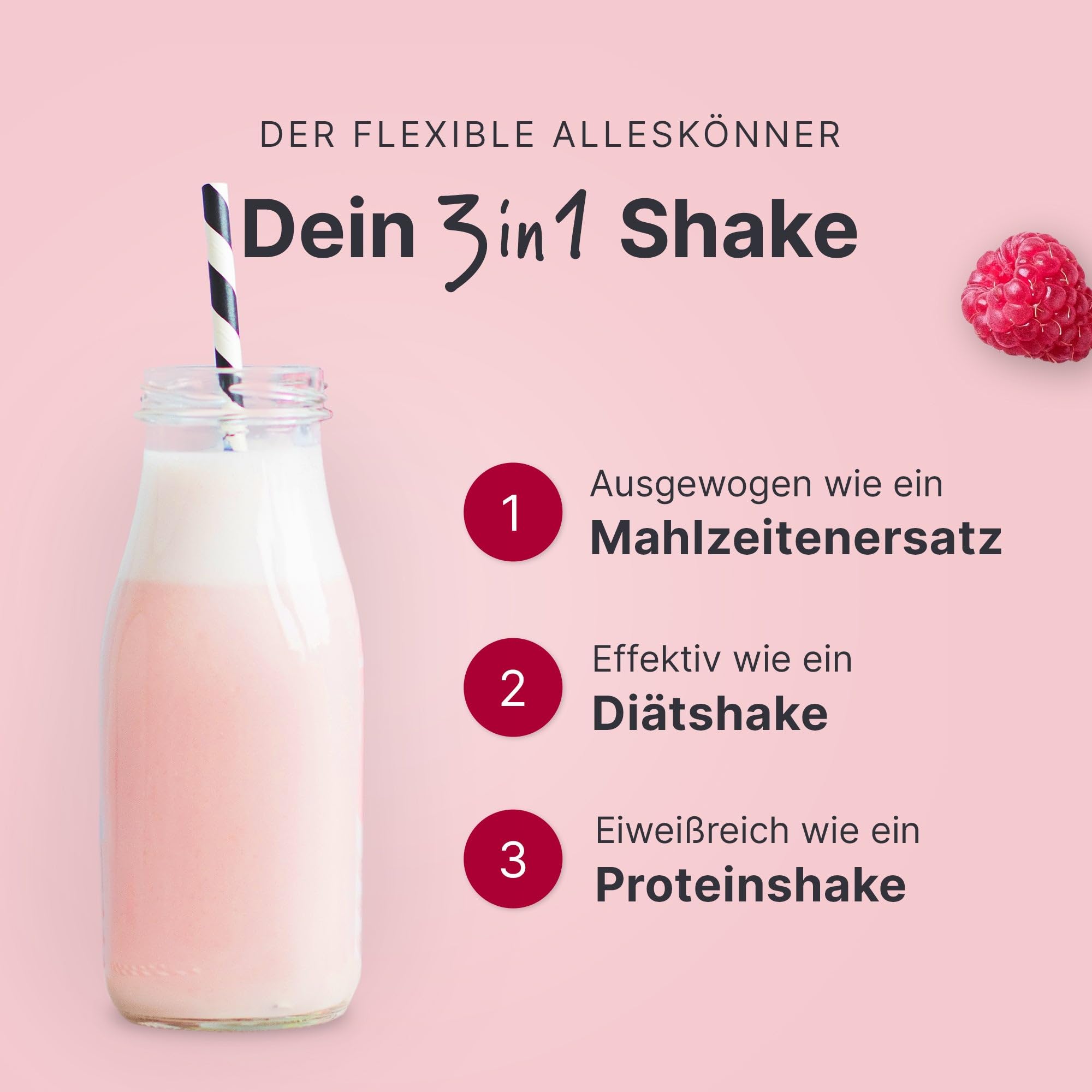 SHEKO - Batido para beber - Sustitutivo de una comida - Alto contenido en proteínas - Sabor natural - Delicioso batido adelgazante - (360 g (1 paquete), Frambuesa)
