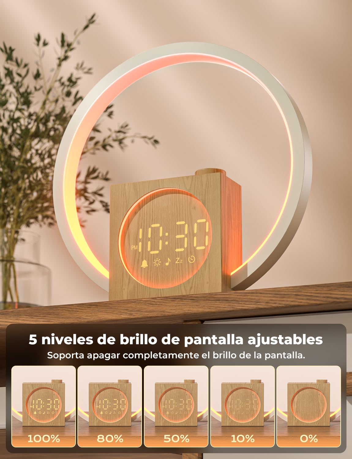 LIORQUE Despertador Amanecer, Despertador Luz Natural Simulación de Amanecer, 12 Modos de Luz, 30 Sonidos Relajantes, Modo de Ayuda para Dormir, Función Alarma y Snooze