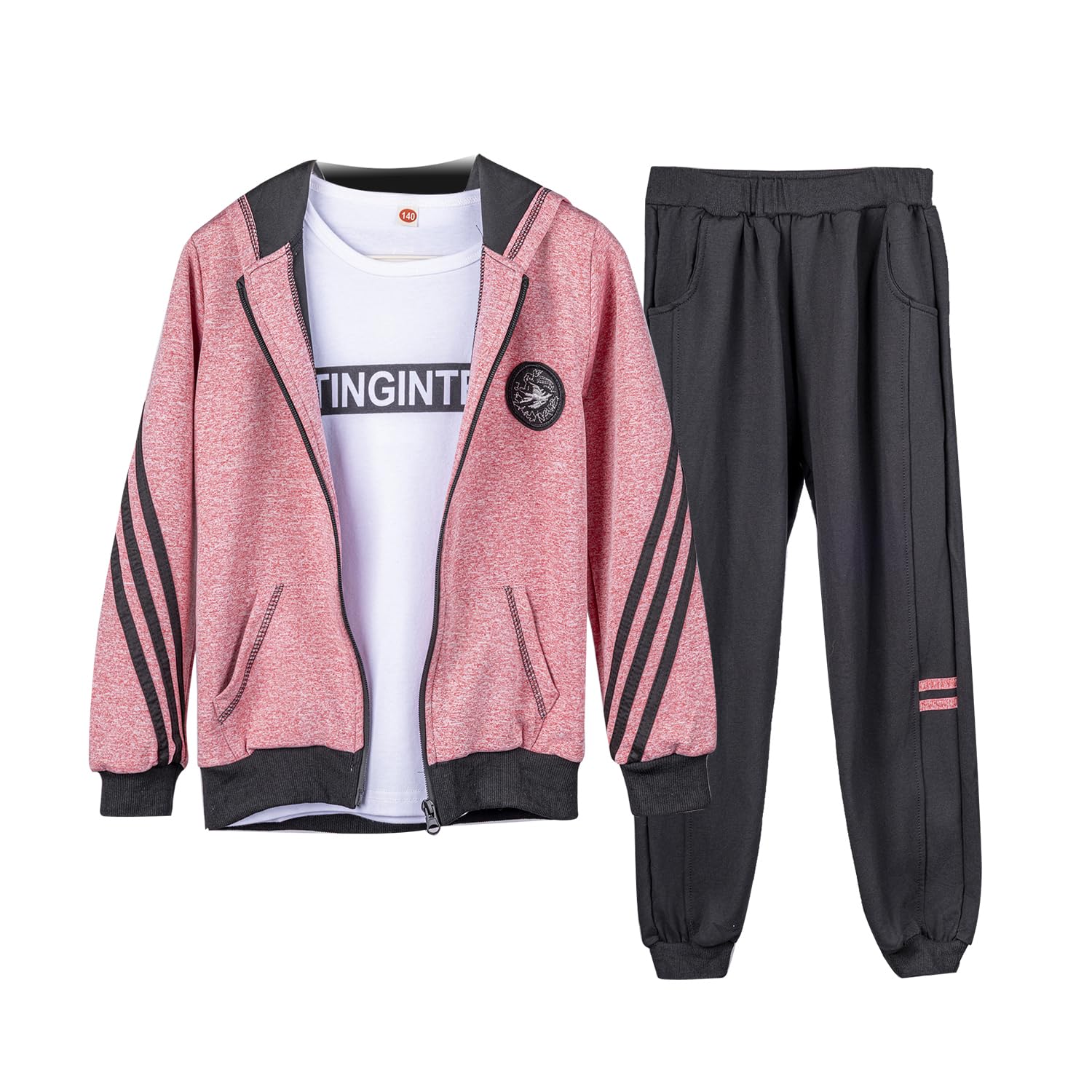 linboo Tuta sportiva per bambini, 2 pezzi, 3 pezzi, con cappuccio e pantaloni sportivi, a maniche lunghe, per il tempo libero