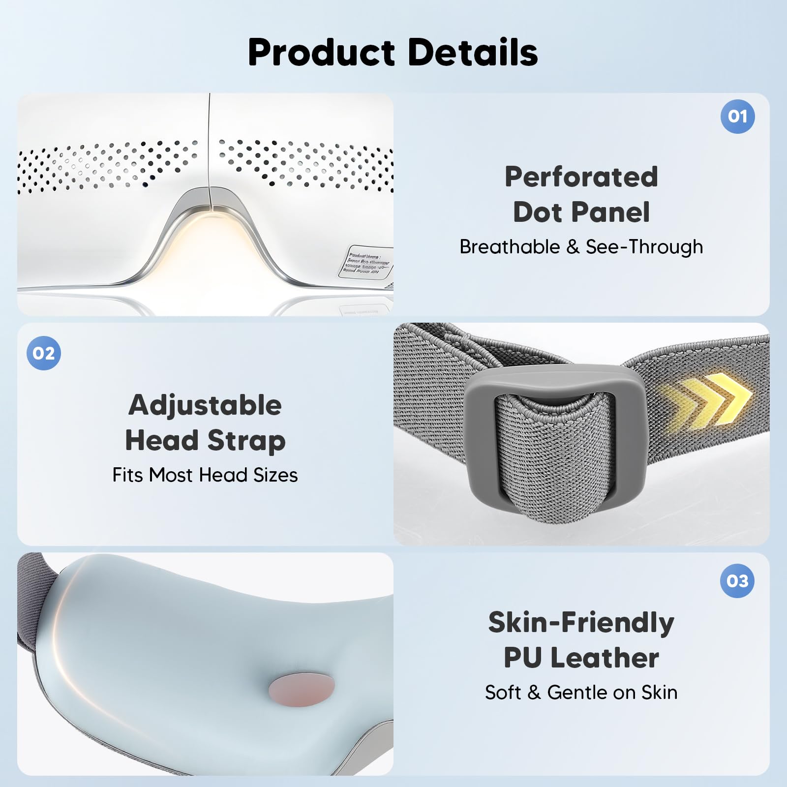Masajeador de ojos con función de calor, recargable, 4 modos de masaje para aliviar el dolor ocular y mejorar los ojos secos